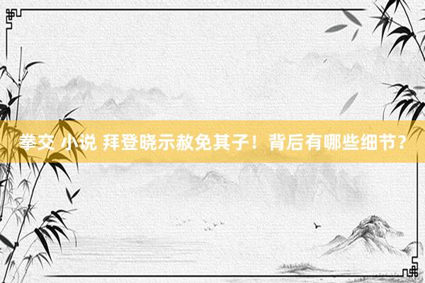 拳交 小说 拜登晓示赦免其子！背后有哪些细节？