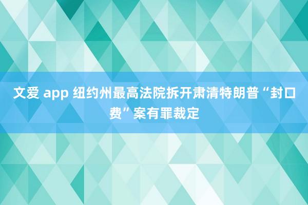 文爱 app 纽约州最高法院拆开肃清特朗普“封口费”案有罪裁定